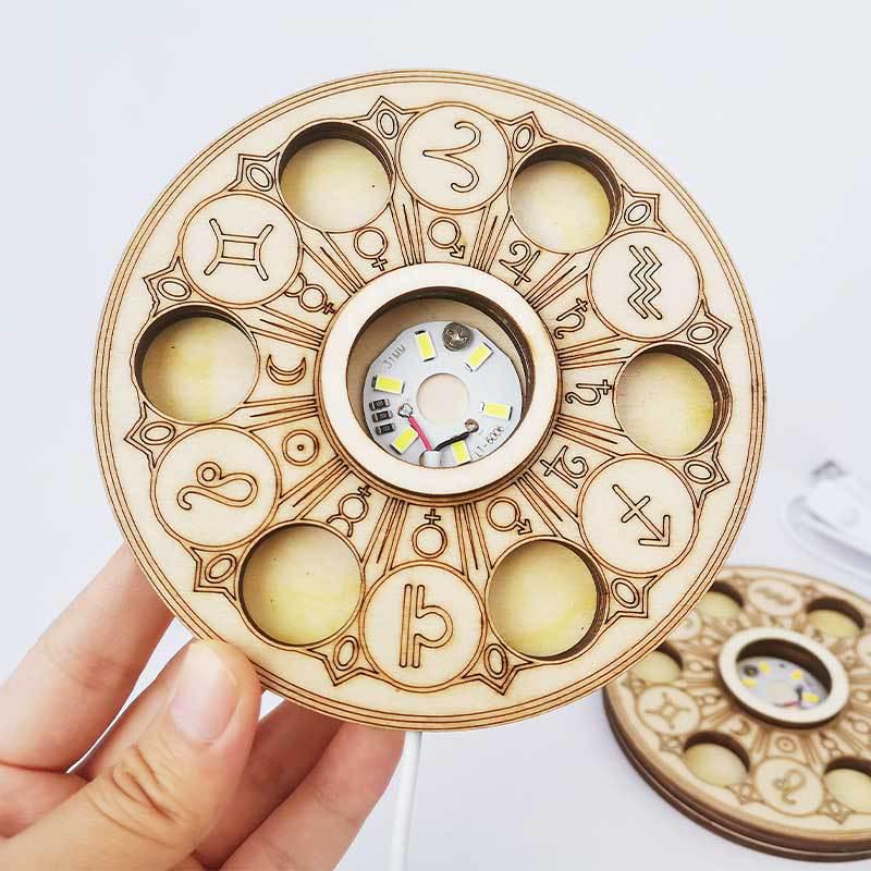 Three-Layer Lotus LED Night Light: Wooden Root Carving Base for Crystal Ball with Cool & Warm Colors