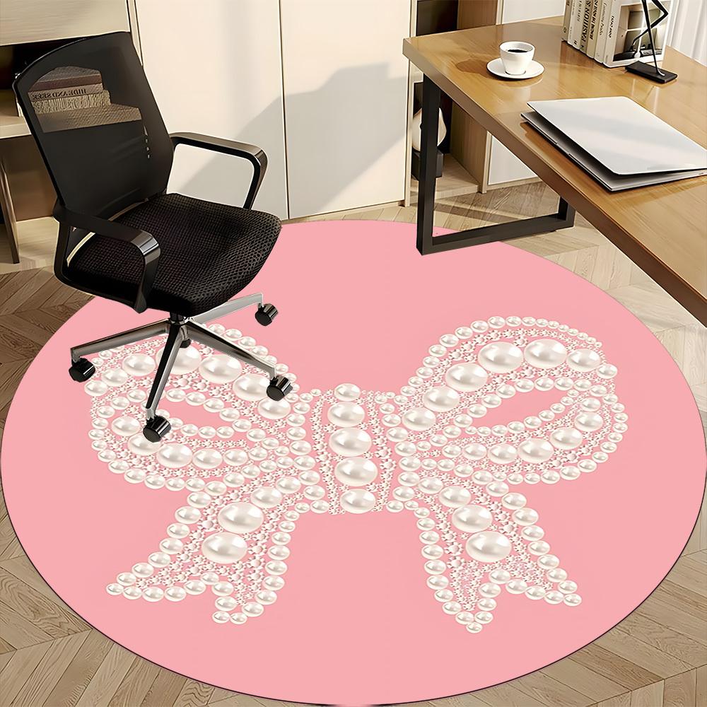 1pc Pearl Bow Office Round Rug, Carpet for Office, Gaming, Lightweight Round Floor Mat Yy260205055