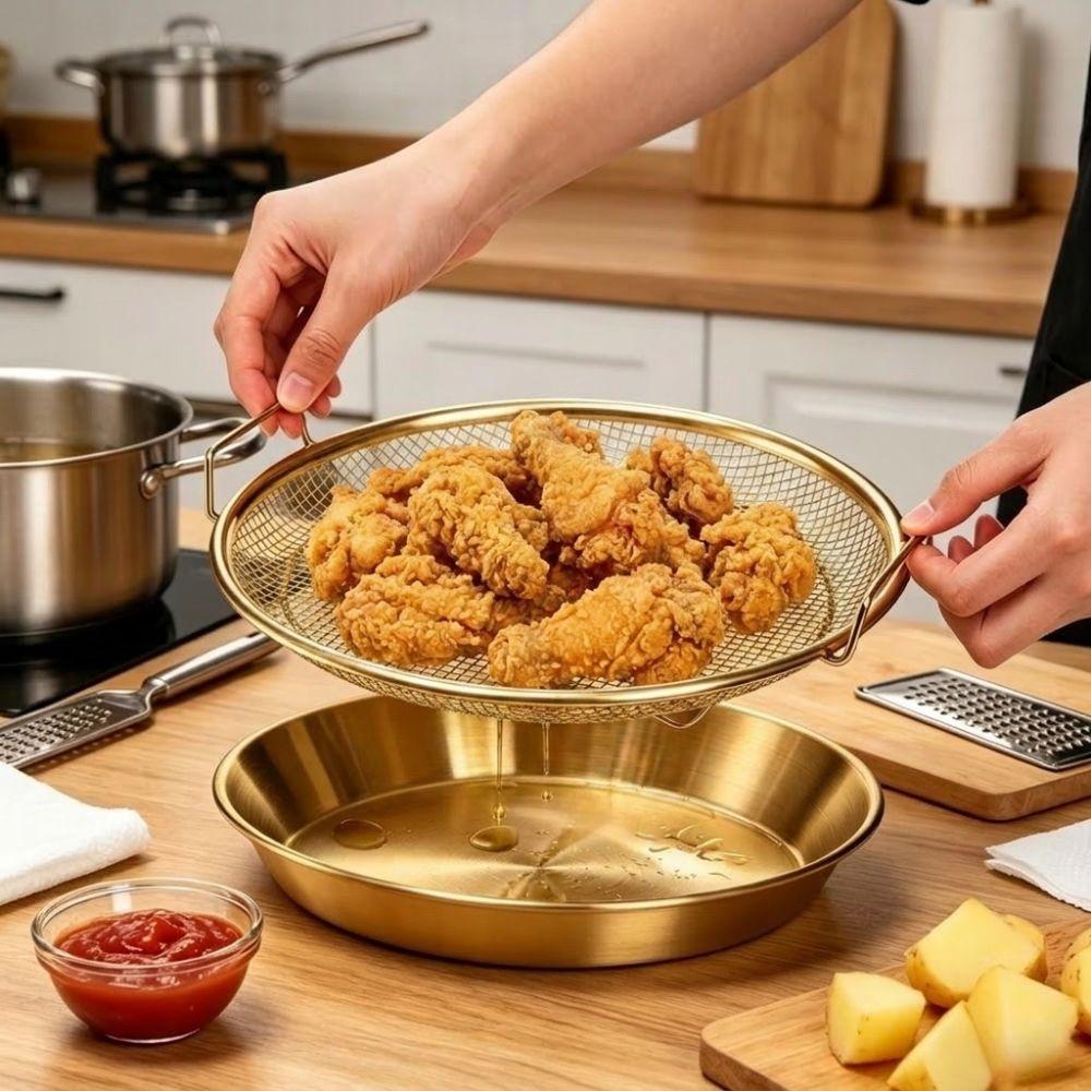Heat-Resistant Kitchen Frying Strainer Metal Mesh Frying Rack Oil Strainer Drain Basket Household