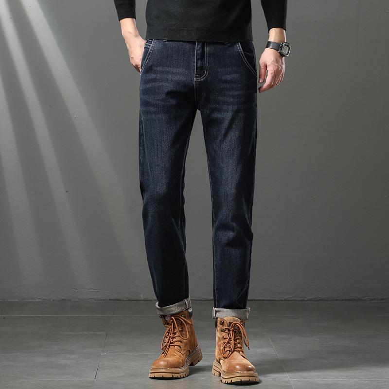 Men'S Jeans Autumn And Winter New Trend Retro Men'S Pants Elastic Straight Leg Pants With Added Fleece And Increased Casual Size