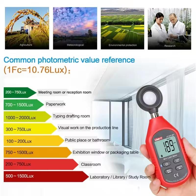 UNI-T Digital Light Meter Luxometer UT383BT UT383 0~199,900 Lux Meter Photographic Illuminance Meter FC Lightmeter Luximetro