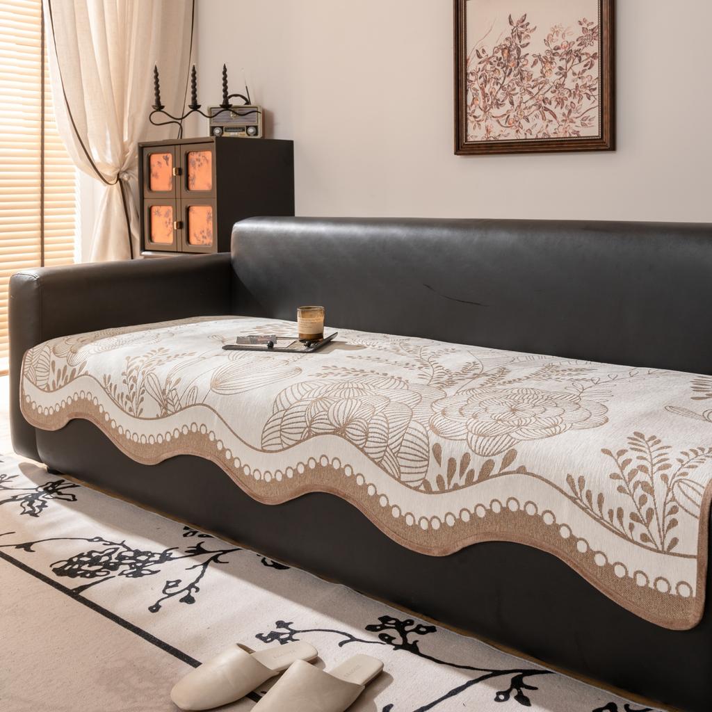 Copridivano Jacquard Chenille Floreale Spesso Orlo Curvo Unico Asciugamano Decorativo per Divano Universale per Soggiorno Fodera Mobili