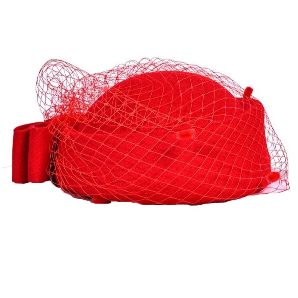 Mesh Pillbox Hat British Style Topper Hat Elegant Wool Bow Hat with Veil  Autumn Winter