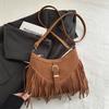 Korean Style Suede Faux Leather Square Bag Tassel Fringe Crossbody Shoulder Purse for Women
