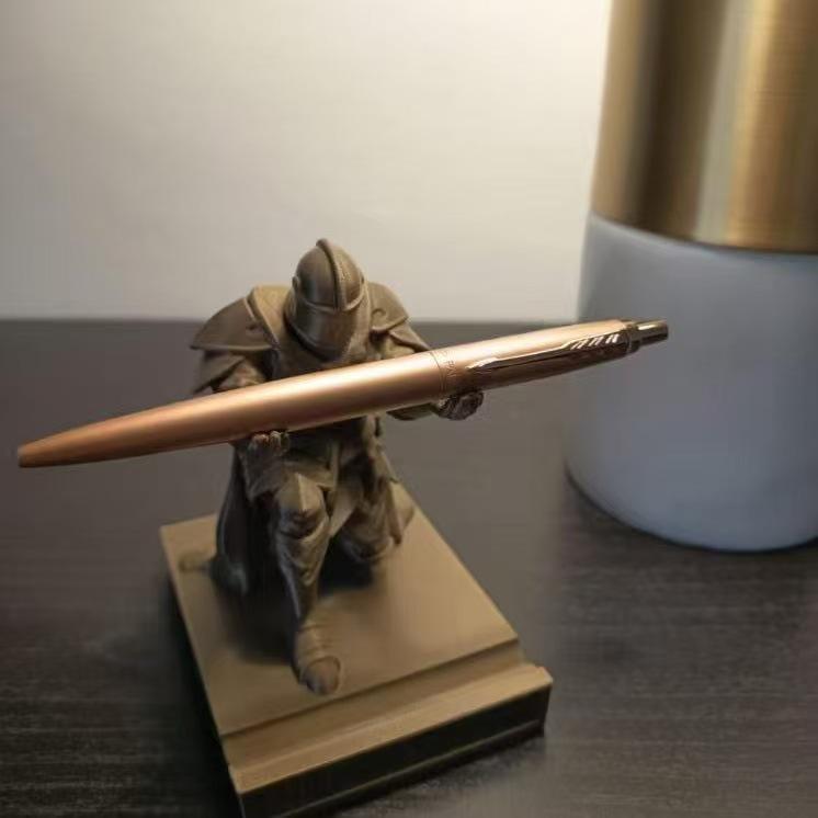 3D Printed Executive Knight Pen Holder - Hero Knight In Armor Kneeling Pose for Office Supplies