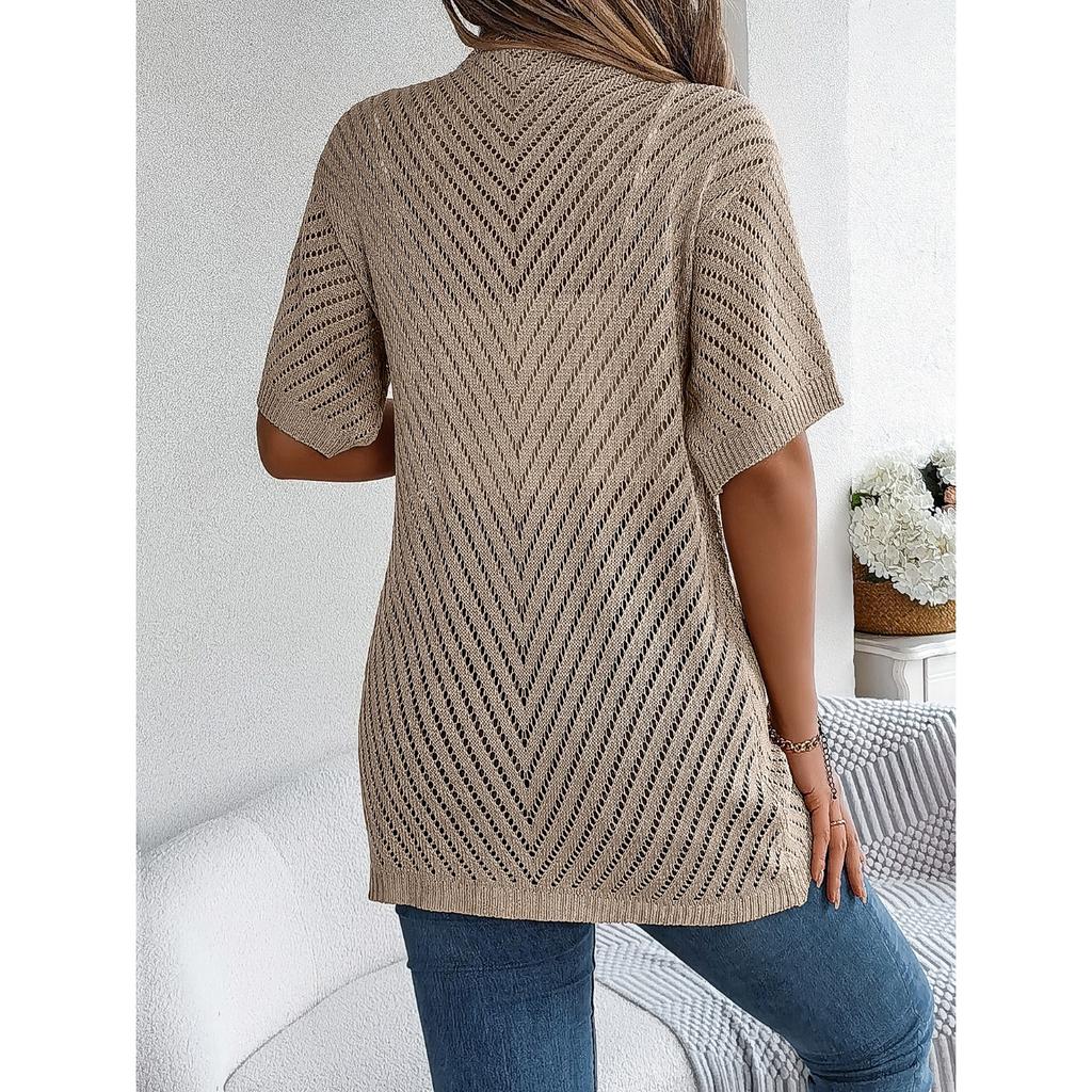 HNXC Summer Hollowed-out Short-sleeved Knitted Cardigan for Vacation Sun Protection Women's Wear