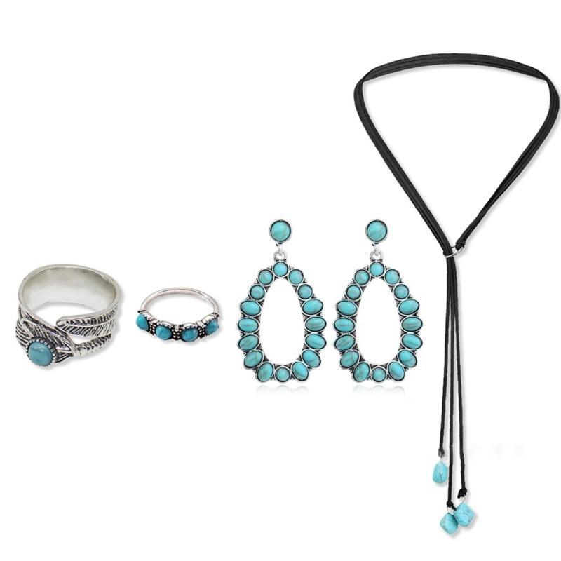 A52E Fashion Trend Turquoise Pendant Suit Ethnic Styles Personality Necklace