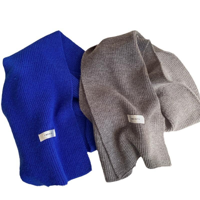 Short Japanese small scarf women's winter warm solid color wool knitted scarf student Korean version male couple versatile
