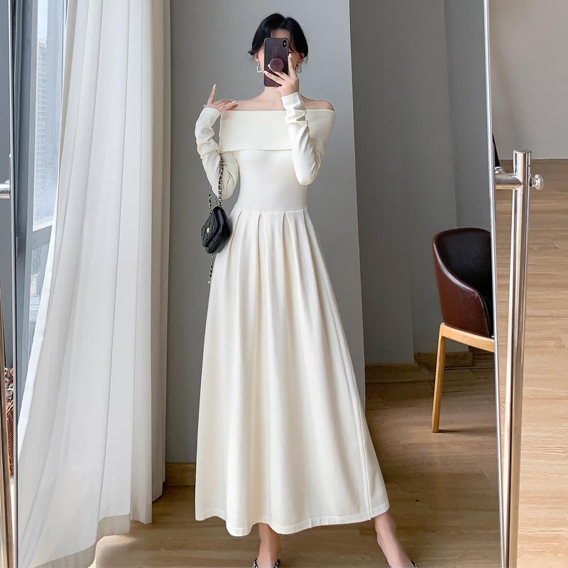 Sexy Off Shoulder One Piece Dress Women's New Solid Elegant Slim Knitted Long Dresses Korea Chic Designer Casual Party Clothing