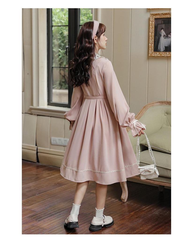 Elegantes französisches rosa Kleid für Damen mit Stehkragen und taillierter Taille - High-End Prinzessinnenstil 2026.