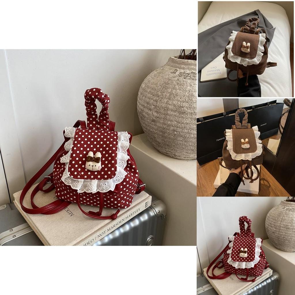 Pu Dot Pattern Mini Backpack For Women With Lace Detail For Daily Use