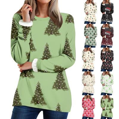 Kadın Yuvarlak Yaka Üst Baskılı Kalınlaştırılmış Peluş Kaşmir Sıcak Uzun Üst