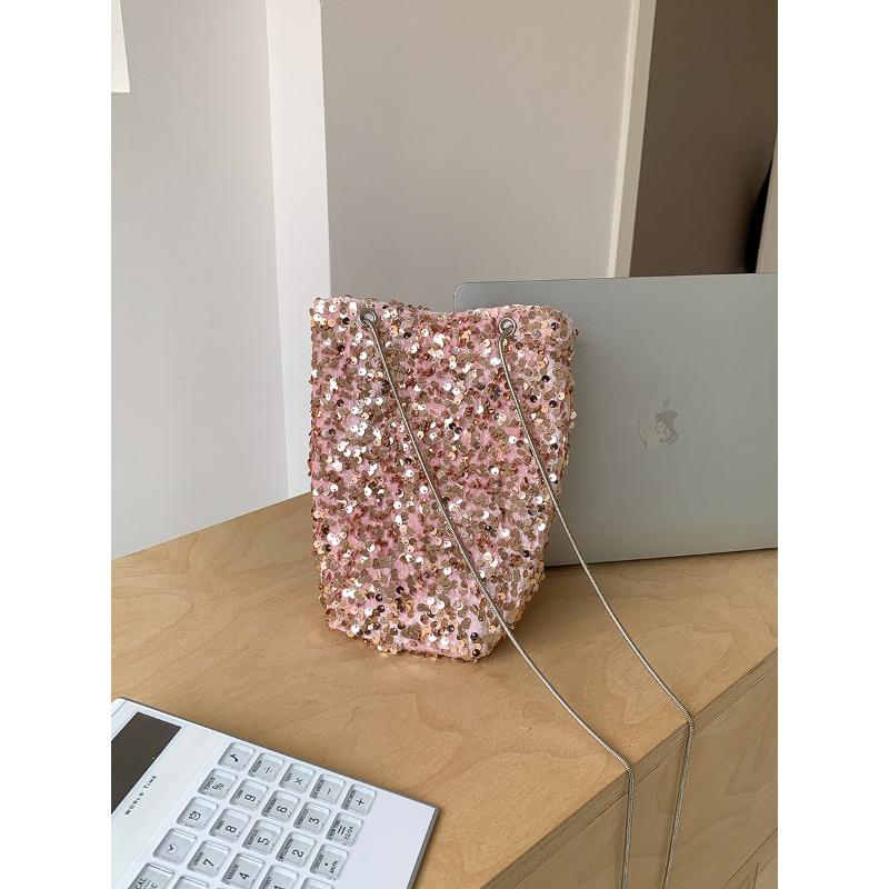 

Цветная сумка с пайетками, нишевый дизайн, модная наплечная сумка-мессенджер, новая мягкая сумка-ведро на цепочке, женская розовый