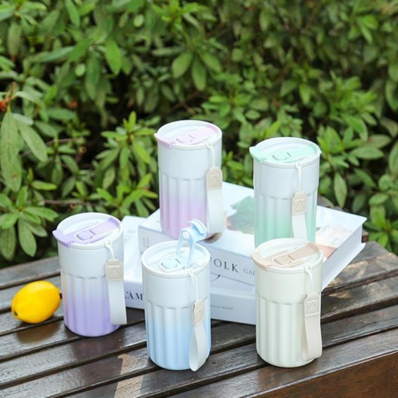 Stainless Steel Insulated Flask Car Drinking Cup for Travel Office 6 Color Ergonomic Handle Water Drinkware