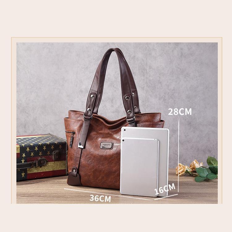 Fashion Retro Women's Leather Bag Soft Portable One-shoulder Messenger Tote Bag Large-capacity Women's Bag
