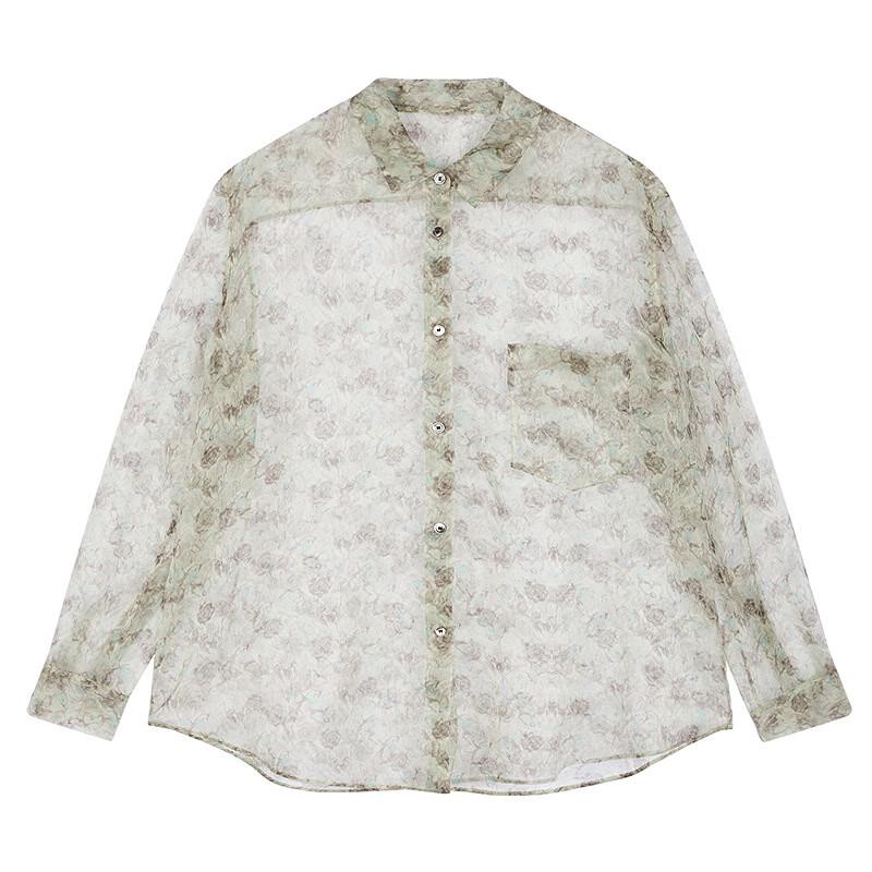 JNBY Women's Botanical Print Mulberry Silk Loose Shirt