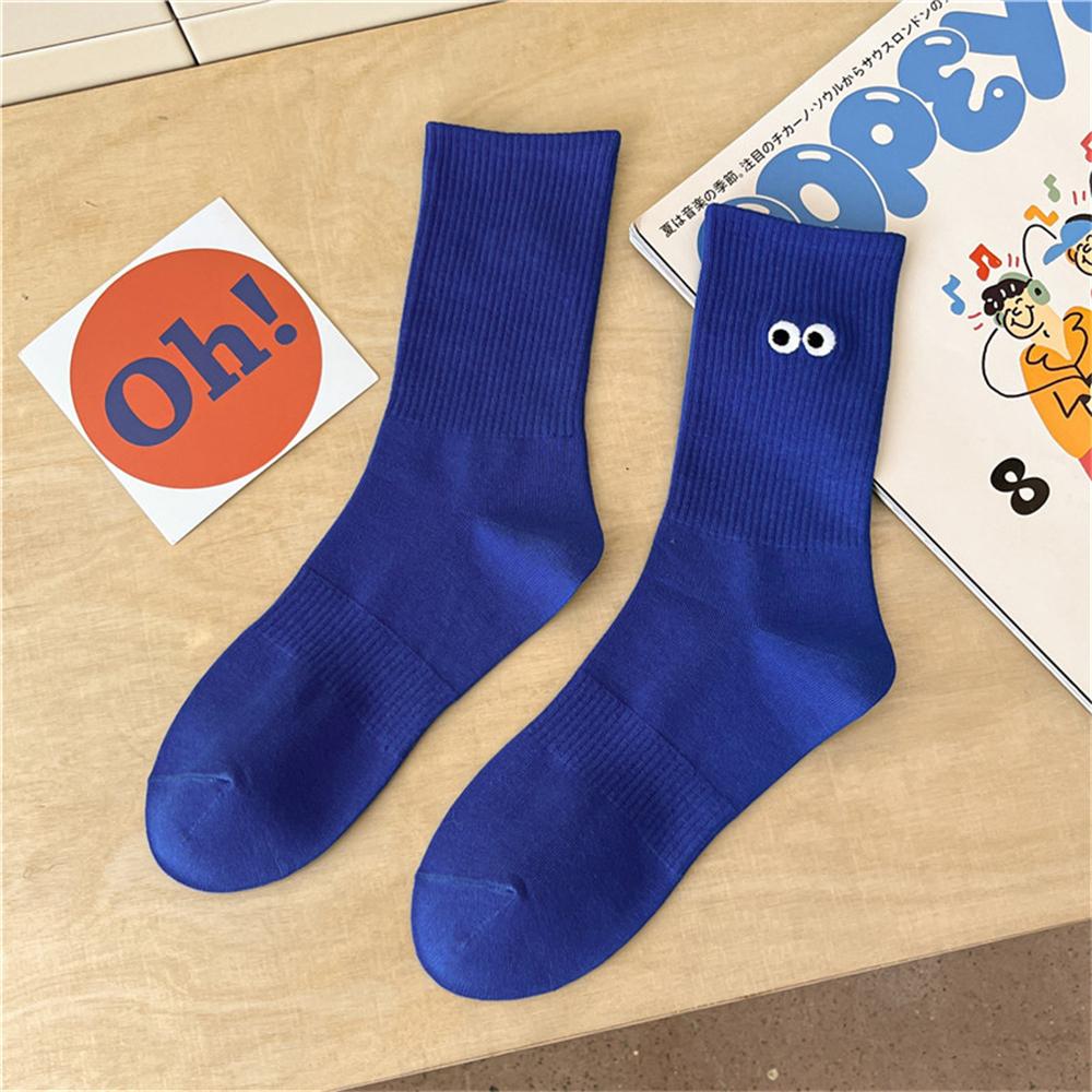 Nouvelles Chaussettes Mi-Tubes Brodées Yeux Grands pour Femmes Ins Tendance Colorées Dessin Animé Mignon Coton Doux Sport Sokken Dropship