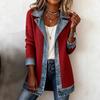 Women's Point Collar Long Sleeve Color Block Jacket Loose Fit Streetwear Denim Patchwork Blazer