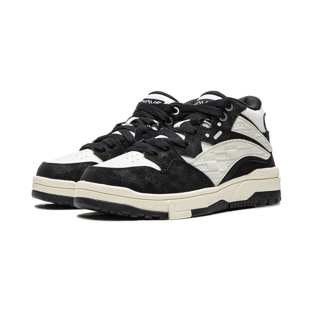 Li Ning Wave MID Thermal Abrasion Resistant Balance Lightweight Mid top Skateboard Shoes Unisex Black Champagne White AGCV265-3