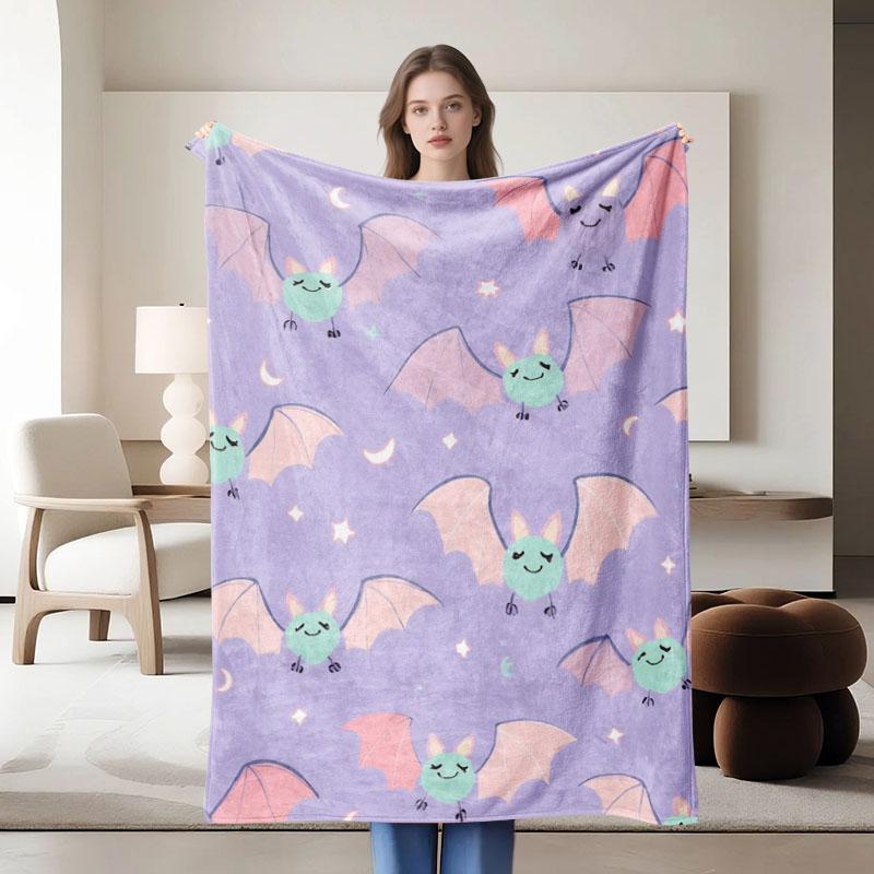 1 piece purple bat-themed flannel blanket, soft, suitable for sofa, bed, office, all-season use.