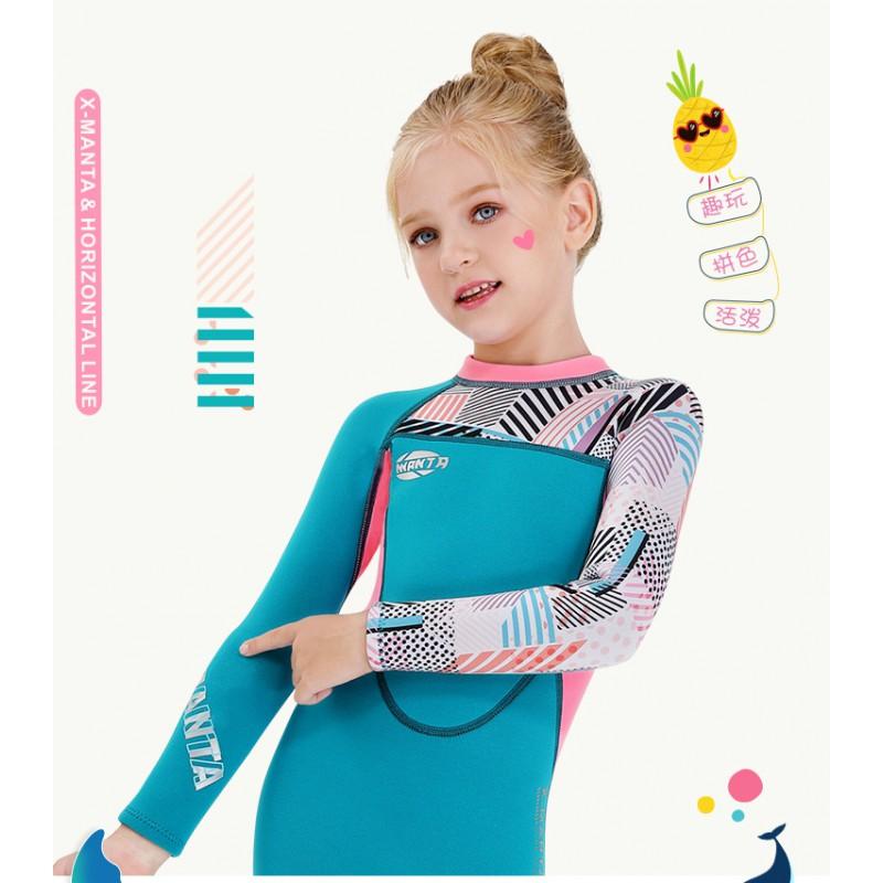 Kids 2.5mm Neoprene Wetsuit Girls Long Sleeve Full Body Warm Swimming Diving Snorkeling Surfing Jellyfish Protection