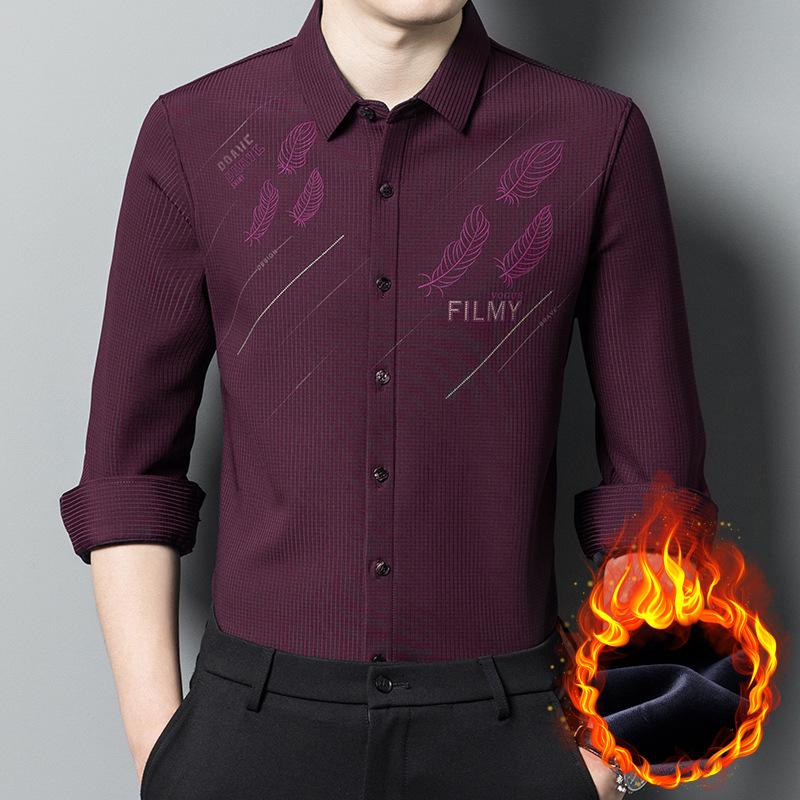 Мужская флисовая рубашка зимняя молодежная мода с принтом на лацканах плотная рубашка — фото 3