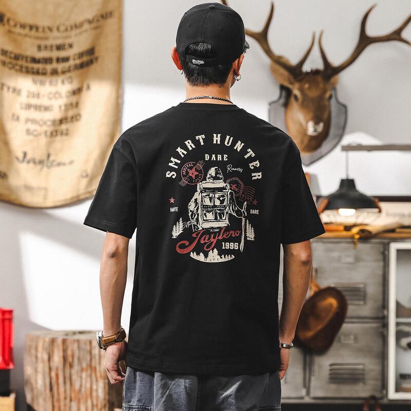 JIELEINUO Men's American Retro Heavyweight Cotton T-Shirt