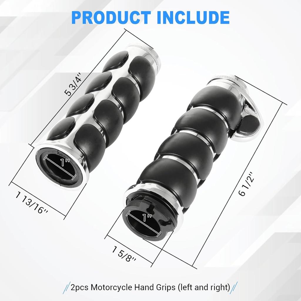 Motorcycle Handle Grips Universal 1'' Chrome Hand Grips with Anti-Slip Rubber Design and Throttle Assist Fit for Harley Yamaha Suzuki Honda Kawasaki