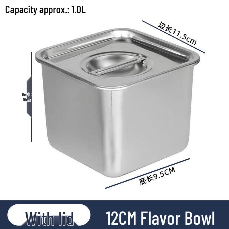 304 Stainless Steel Square Jam Bowl with Lid - Commercial Kitchen Seasoning and Sauce Container.