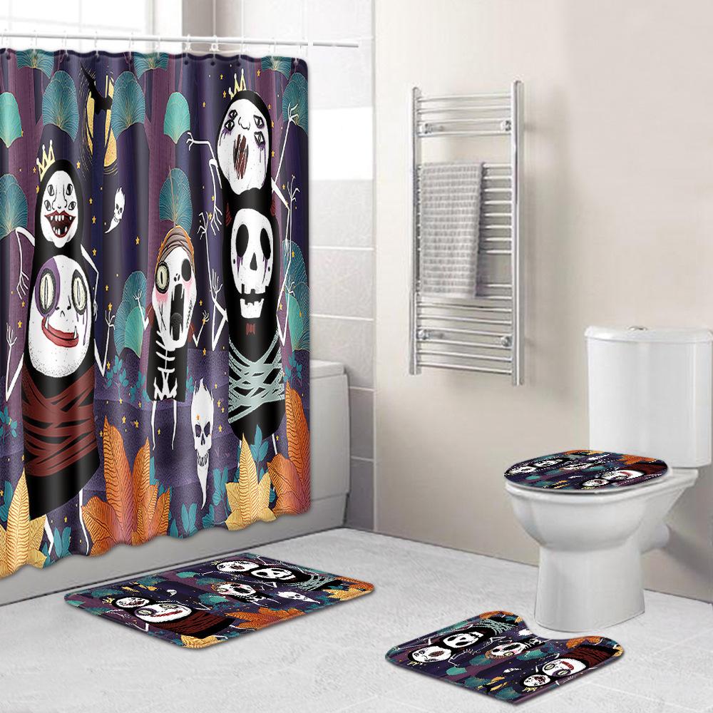 Halloween Shower Curtain Floor Mat Combination Four-Piece Set Kitchen Absorbent Non-Slip Carpet Bedroom Door Mat