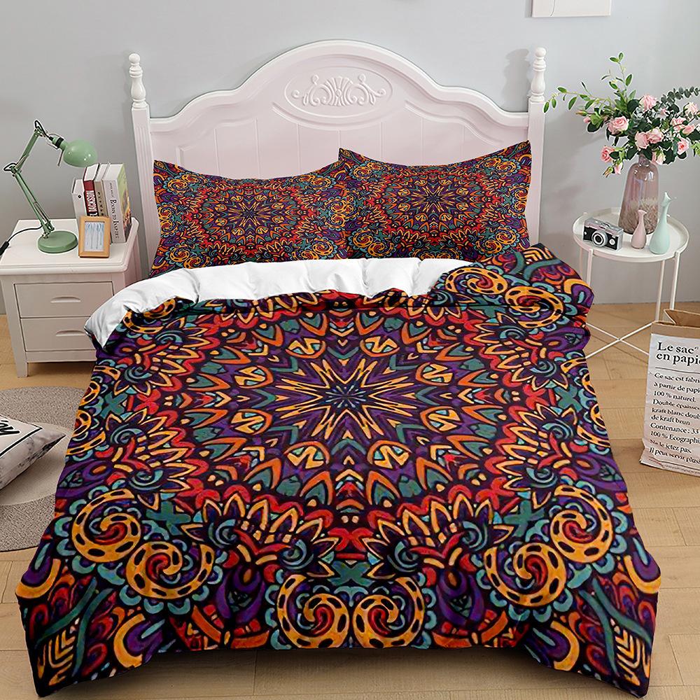 Bohemian Print Quilt Set Three-Piece, Home Textile Bedding