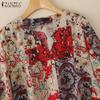 ZANZEA Blusa Casual de Mujer con Cuello en V Suelta Manga 3/4 Estampada
