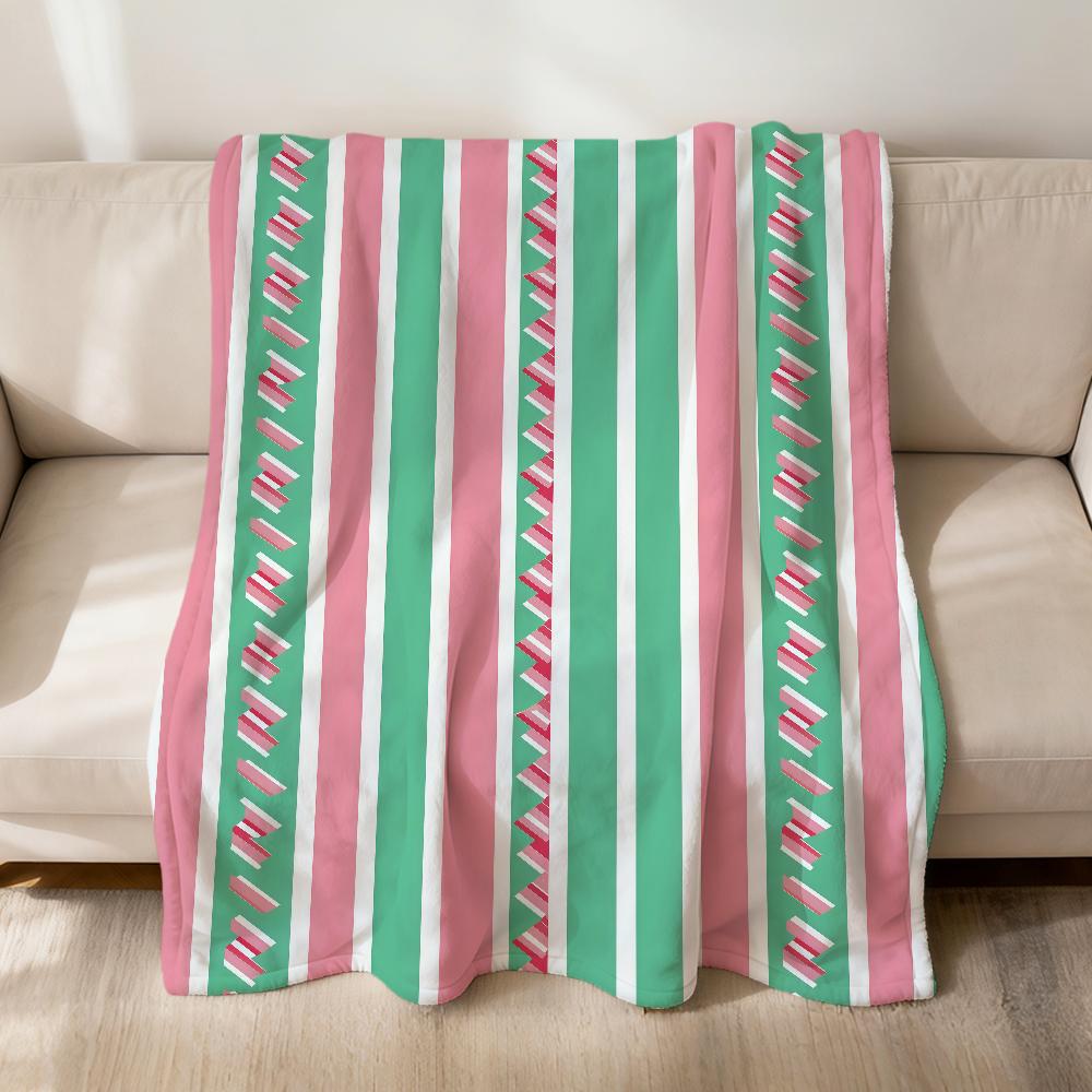 Christmas Pattern Red Green Stripes Flannel Soft Warm Plush Blanket Sofa Living Room Pet Hogar Bedroom Gift Home Car Portable