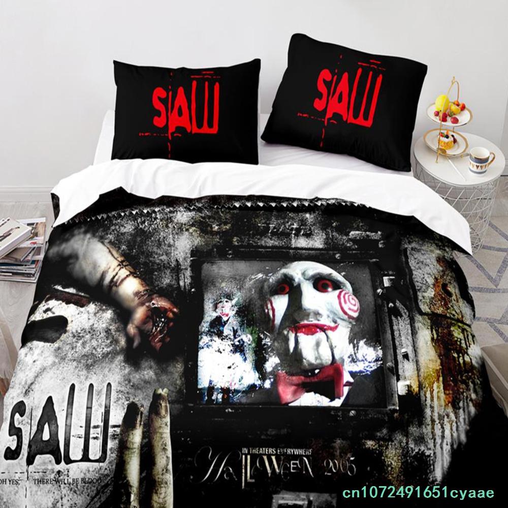 Chainsaw Fright Bedding Set Single Twin Full Queen King Size Halloween Bed Set Aldult Kid Bedroom Duvetcover Sets 3D Print 011
