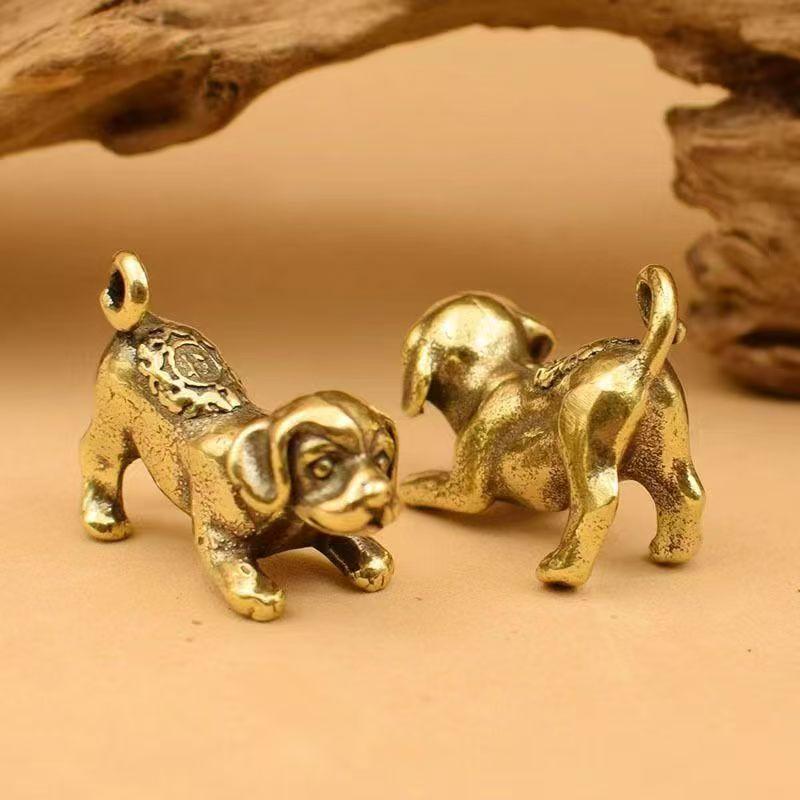 Retro Kupfer Skulptur Messing Welpe Messing Ornamente Niedlicher Hund Antikes Schreibtischornament Teetier Mini Handwerk Heimdekoration Geschenk