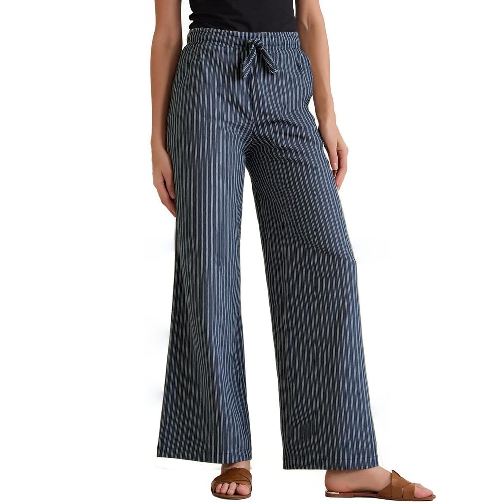 Striped Pants For Women High Waisted Wide Leg Cotton Linen Trendy Beach Pull On Elastic Waist Casual Flowy Pants