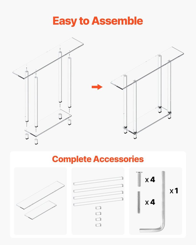 Acrylic Console Table, 2 Tiers Narrow Side Desk with Bottom Open Storage, Modern Rectangle Acrylic End Table, Transparent Entry Desk for Foyer,
