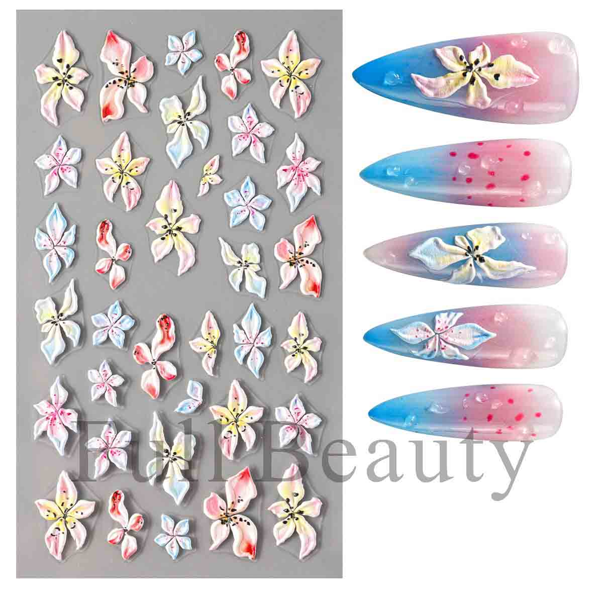 

5D рельєфні наклейки для нігтів Білі квіти Наклейки для нігтів Гравіювання Квіткові наконечники для нігтів