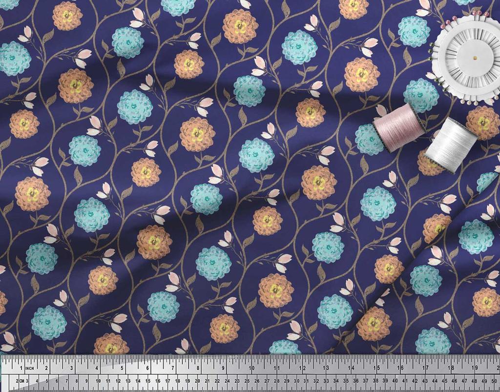 Soimoi Tela de Crepé de Poliéster Morado Estampado Floral de Crisantemo con Hojas y Botones Tela Estampada por Metro 42 Pulgadas