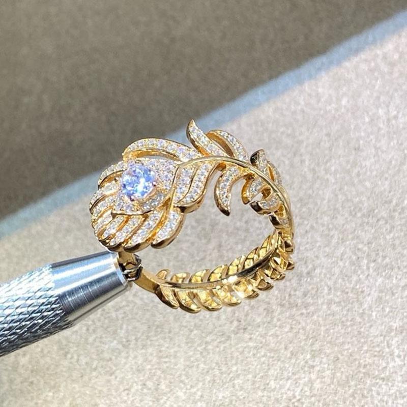 

Нові Винтажні 100% Чистого Стерлінгового Срібла 925 Проби Кільця Ааа Цирконій Форма Пір ї Кільце Для Жінок Розкішні Весільні Прикраси золотистий