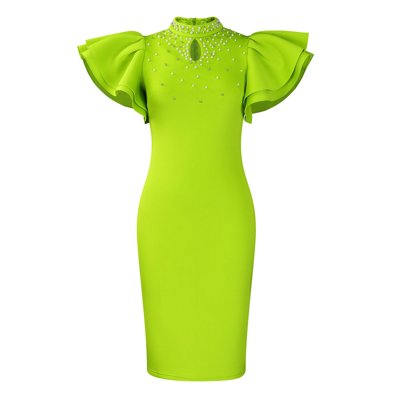 

Women s New Fashion Sexy Lotus Leaf Sleeve Bead Party Dress Dress S