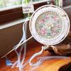 Double Petal Machine Embroidery Circular Fan Handicraft Photography Dance Court Retro Style Long Handle Bamboo Fan