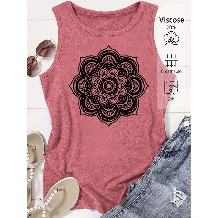 2026 Trendy Mandala Pattern Print Women Sleeveless Tank Top High Quality Casual Spring Summer Vest