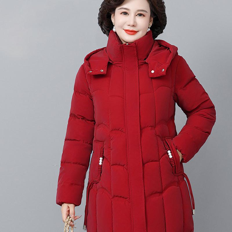 

Женские зимние утепленные куртки пуховики с капюшоном длинные карманы пальто M красный