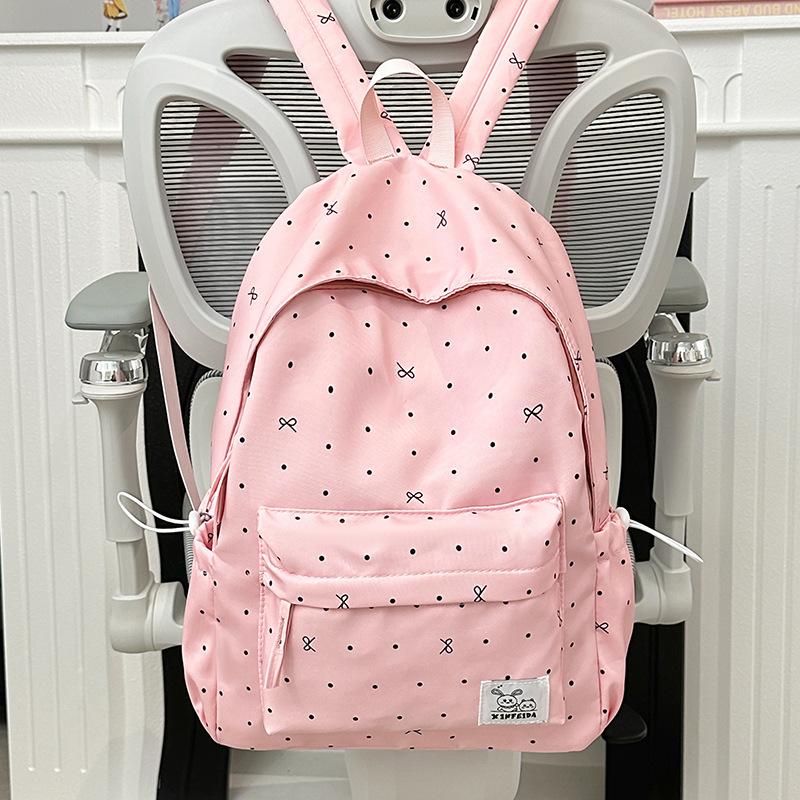 Rucksack Neuer Rucksack mit großer Kapazität für Mittelschüler Kleiner frischer Schulranzen Polka-Dot-Schleife Vielseitiger Rucksack