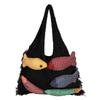 Large Capacity Knitted Tote Bag Casual Boho Shoulder Bags Fish Pattern Woven Bag  Gift Idea