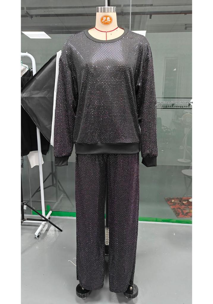 Starry Sky Long Sleeve Loose Top & Drawstring Wide Leg Pants Women's 2-Piece Set