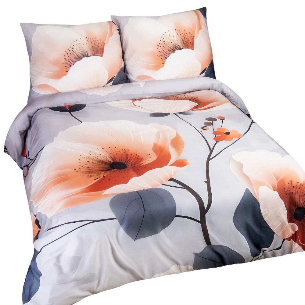 Bedding Set 140x200 COTTON SATIN Digital Print Flowers Powder Pink