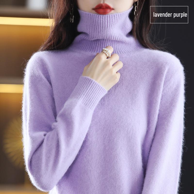Damski sweter z wysokim dekoltem z kaszmiru norkowego na jesień/zimę 2024: Luźna, Gruba i Wszechstronna Dzianinowa Warstwa Podstawowa