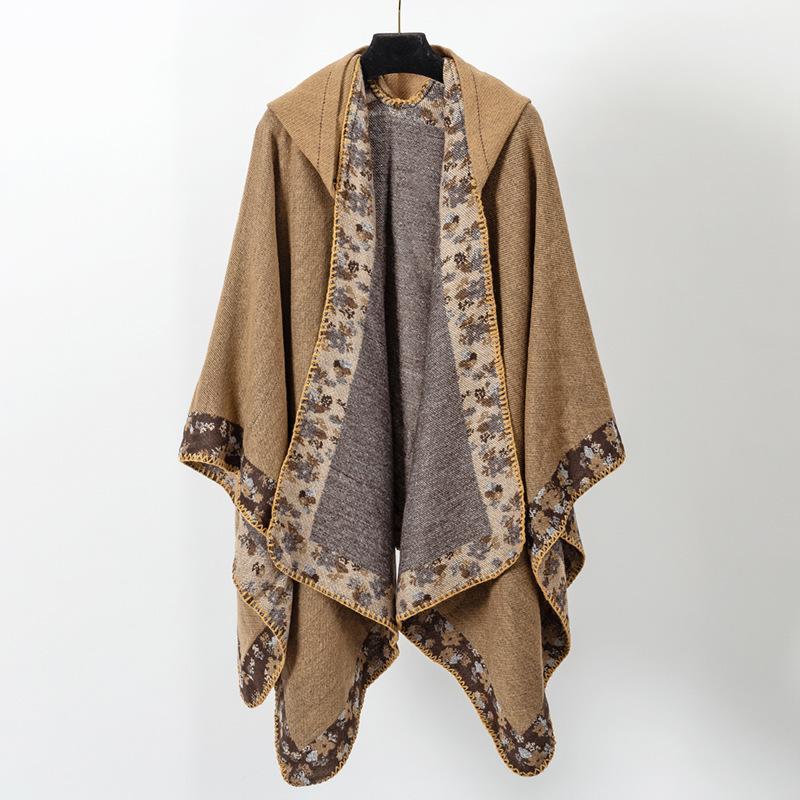 Bohemian Shawl Woven Cape Women Hooded Warm Wear Photo Outside The Cape